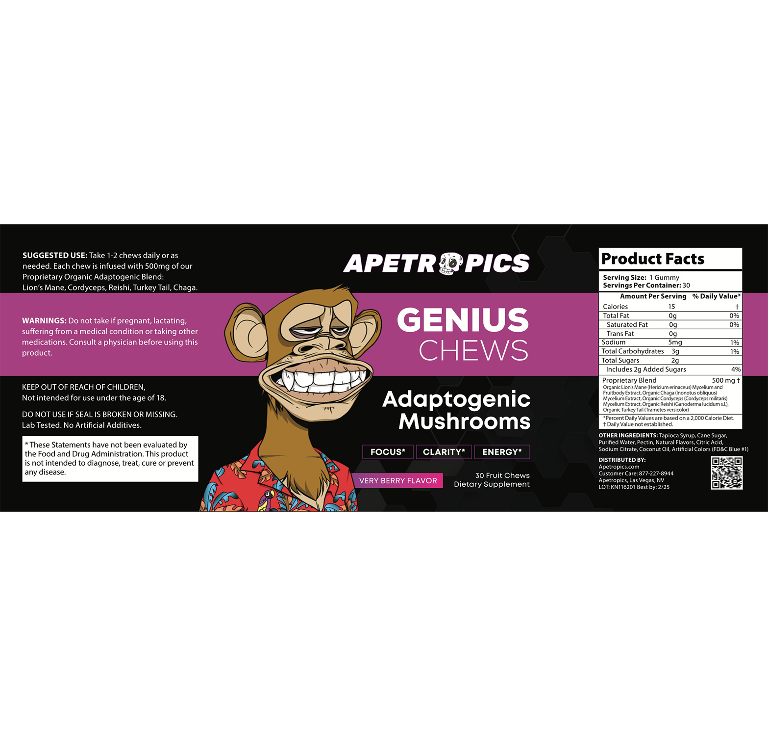 Tropics Raspberry Label Apetropics Genius Chews | Apetropics